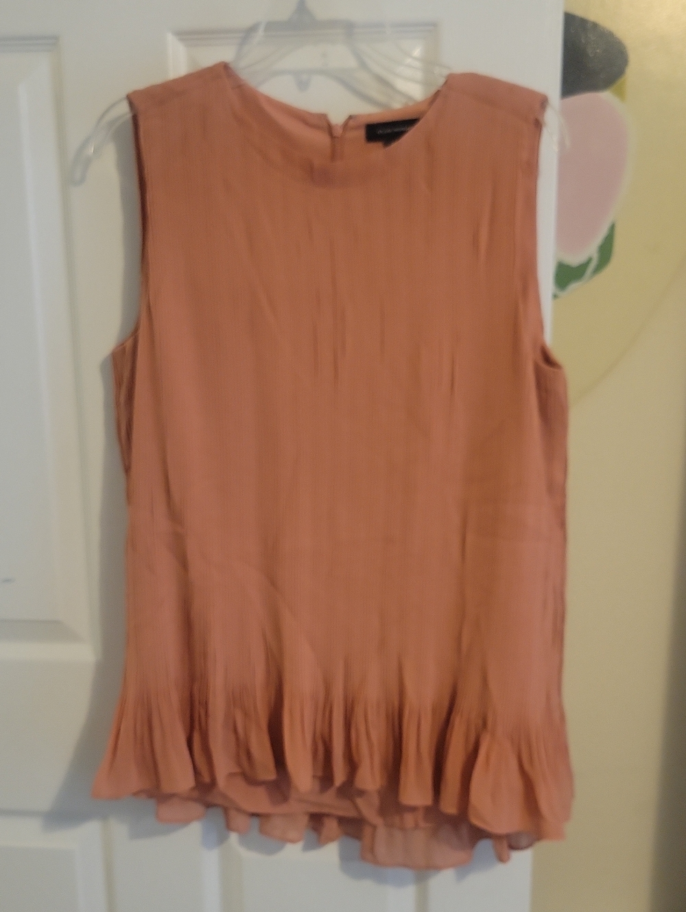 Club Monaco SzLg Peach Lined Pleated Ruffle-Hem Sleeveless Camisole